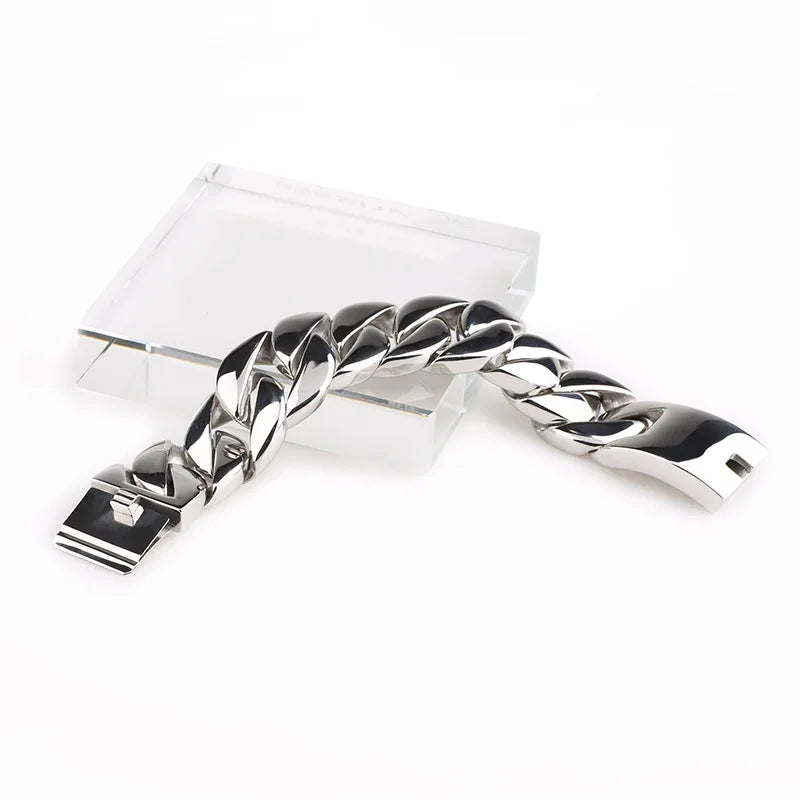 REBEL 31mm Casting Stainless Steel Cuban Bracelet Men Hip Pop Jewelry Bracciale Acciaio Inox