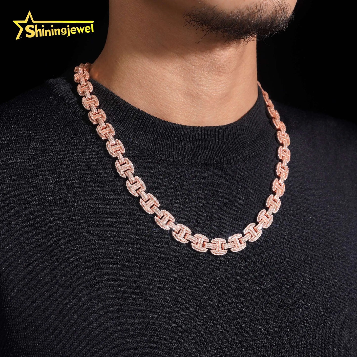 New Custom Hip Hop Bling Moissanite Fashion Men Necklace 12MM Thick Infinity Cuban Link Chain 925 Silver Men Chains