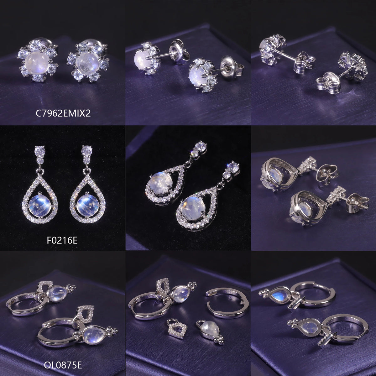 ArtistA Sparkling Star Element Mysterious 925 Sterling Silver Moonstone Stud Earrings Halo Genuine Natural Moonstone Drop Earrings