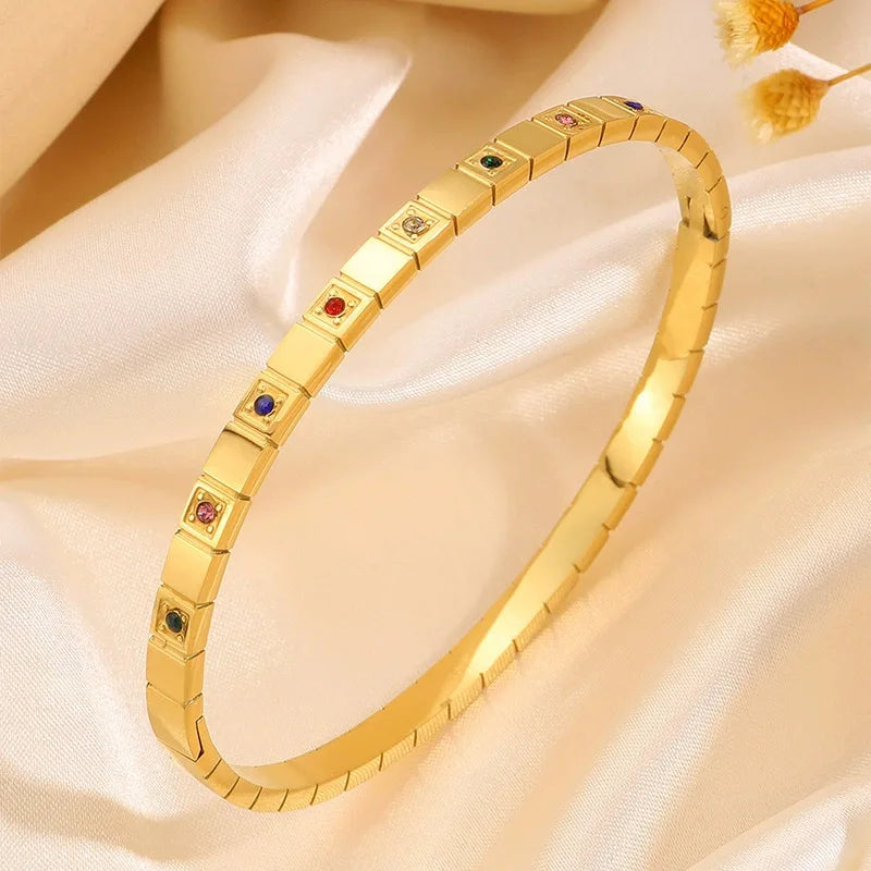 REBEL Stainless Inoxydable Stainless Steel 18K Gold Plated Roman Women Fashion Jewelry Bracelets Bangles