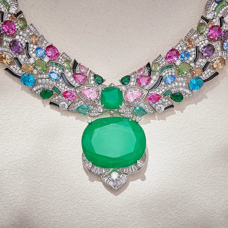 Luxury Colorful Gemstone Jewelry Set Gold Plated Enamel Heavy Design Brand Style Evening Party Dress Accessories