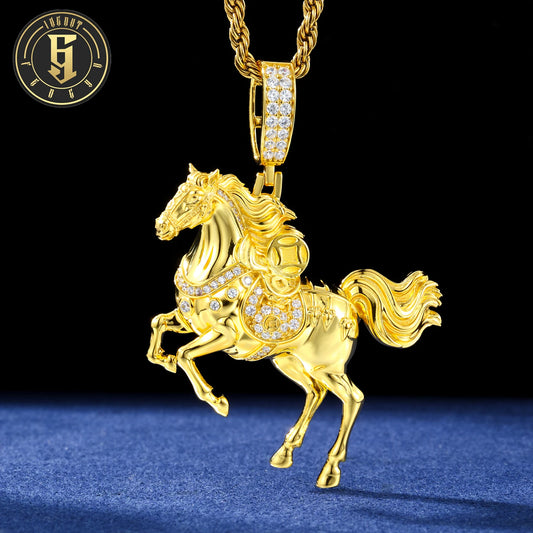 REBEL Luxury Galloping Horse Pendant 18K Gold Plated Brass AAAAA CZ Diamond Animal Charm Necklace High Quality Jewelry Factory