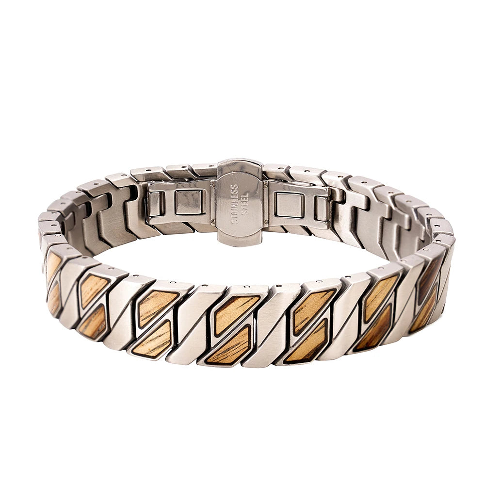 REBEL Stainless Steel Gold Plated Magnetic Geometric 4-in-1 Chain Link Bracelet for Men and Women Anniversary Gift