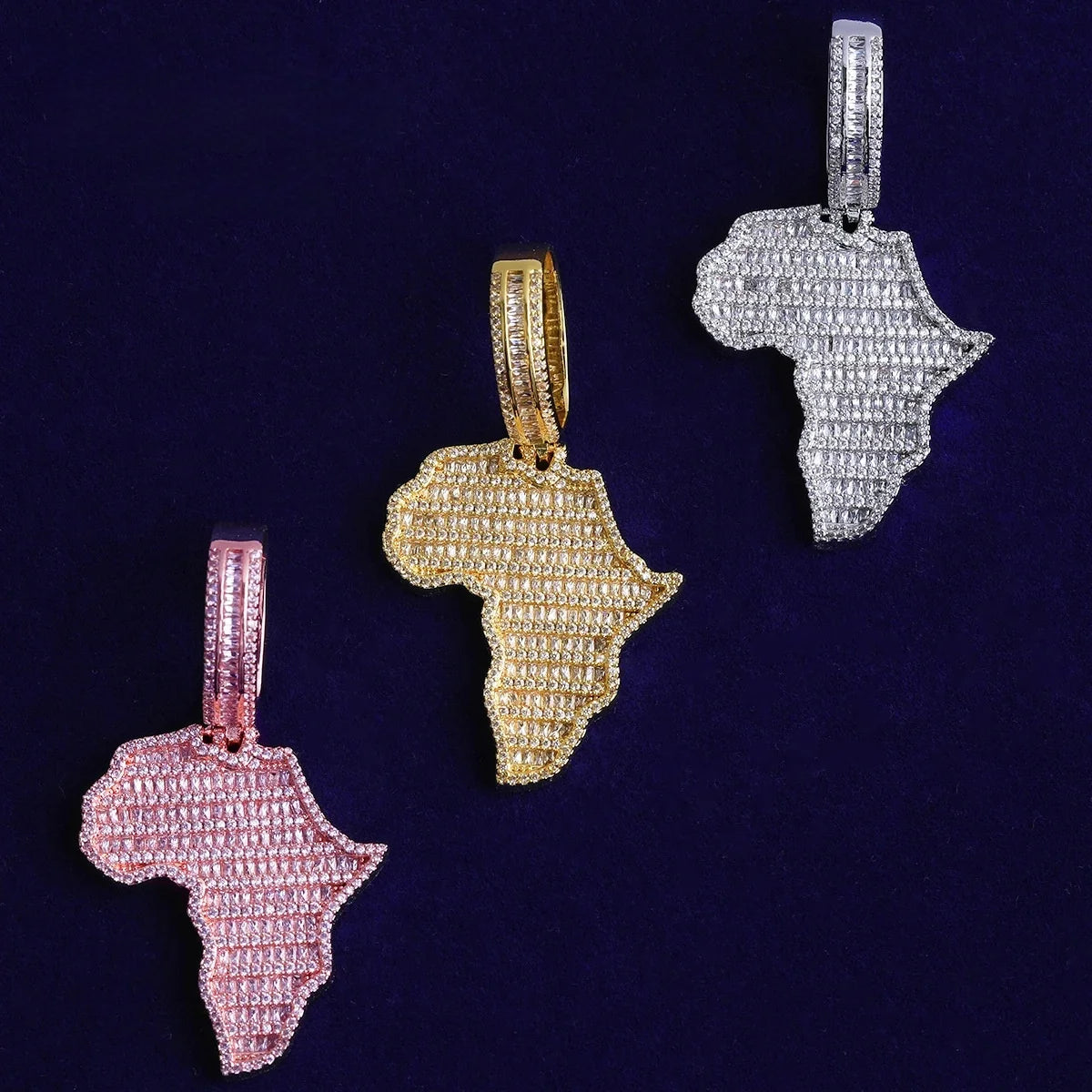 Light Luxury Zircon Brass Hip-Hop Necklace Africa Map Shaped Pendant Gold Plated Necklace