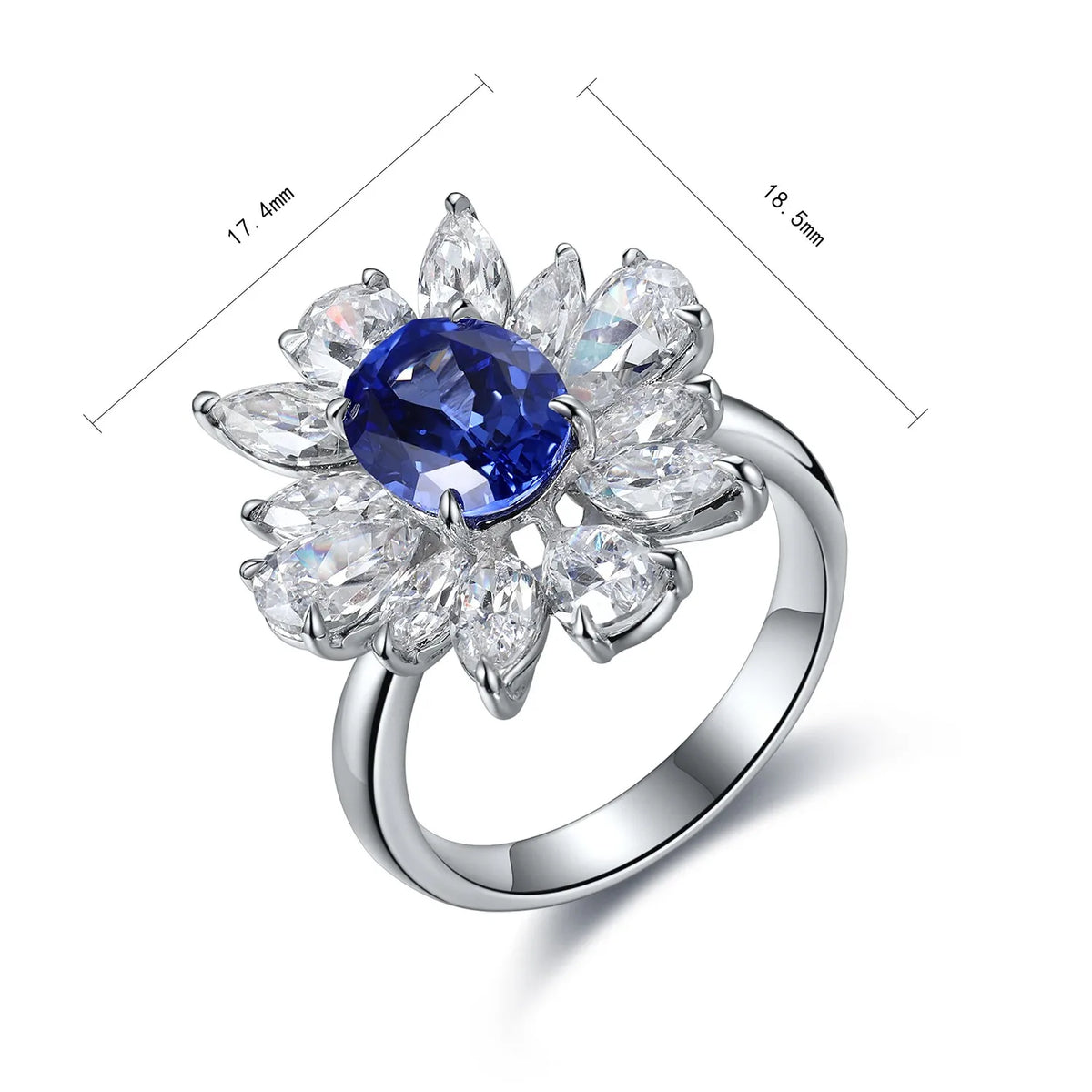 Gemfiori S925 Silver Cultivated Sapphire Ring Main Stone: 2.14CT Side Stones:6.6CT Weight:5.03 g