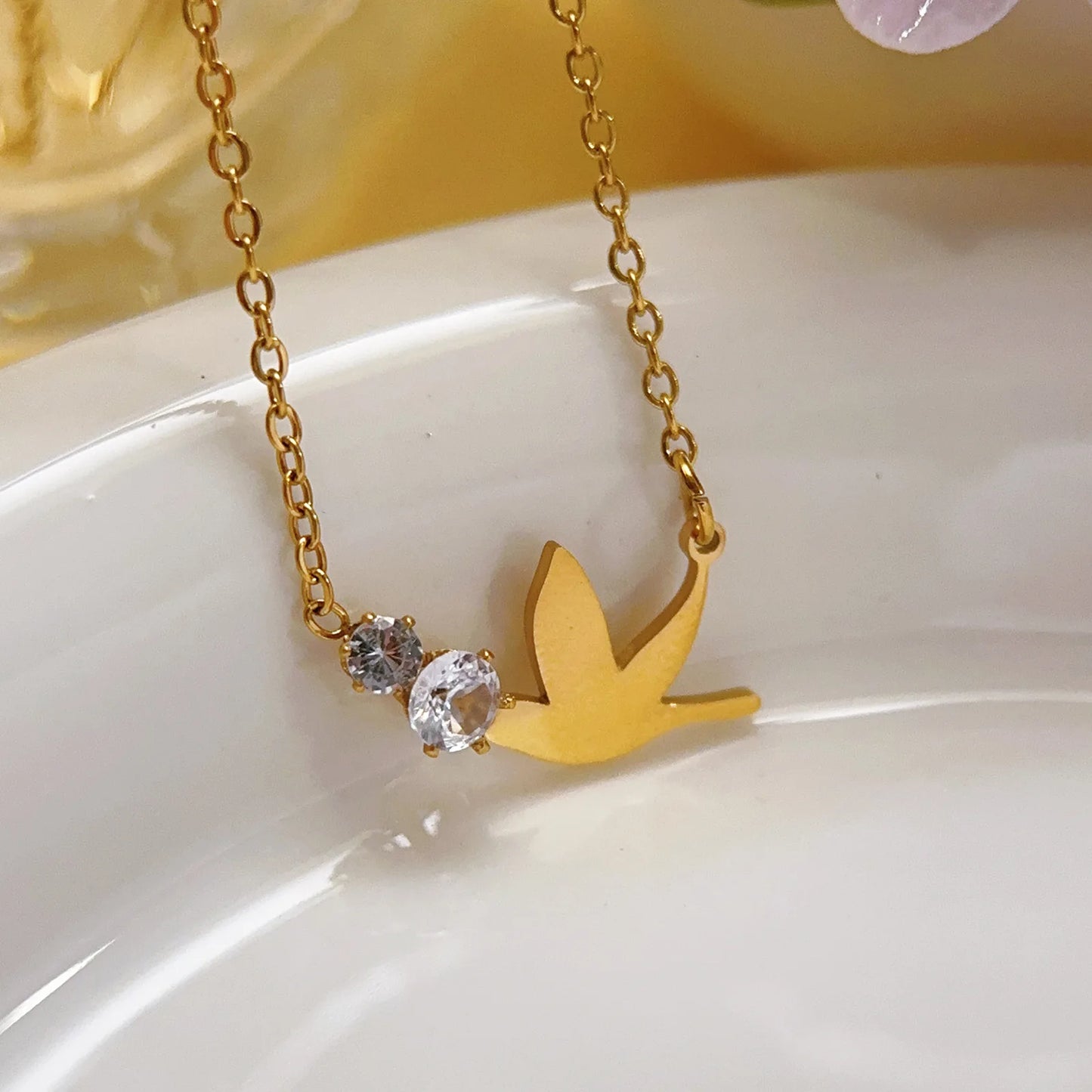 Trendy Dove Pendant Necklace Women's Zircon Copper Bamboo New Niche-Style Fashionable Premium Elegant Versatile Subtly Luxurious