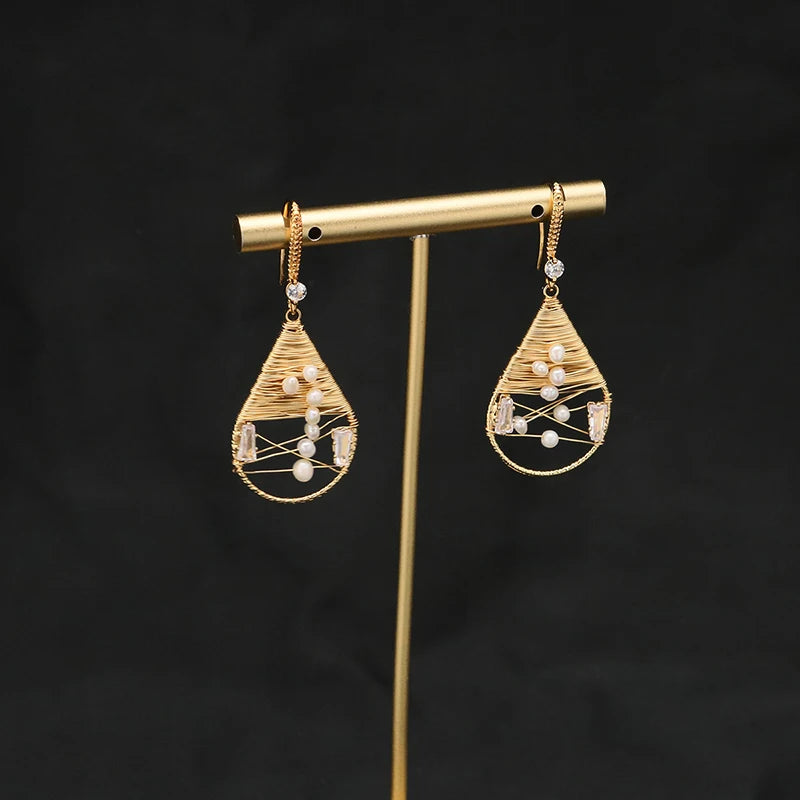 Natural Freshwater Pearls Metal Stud Earrings  Geometric Irregular  for Women Girl Gift Pearl Earrings