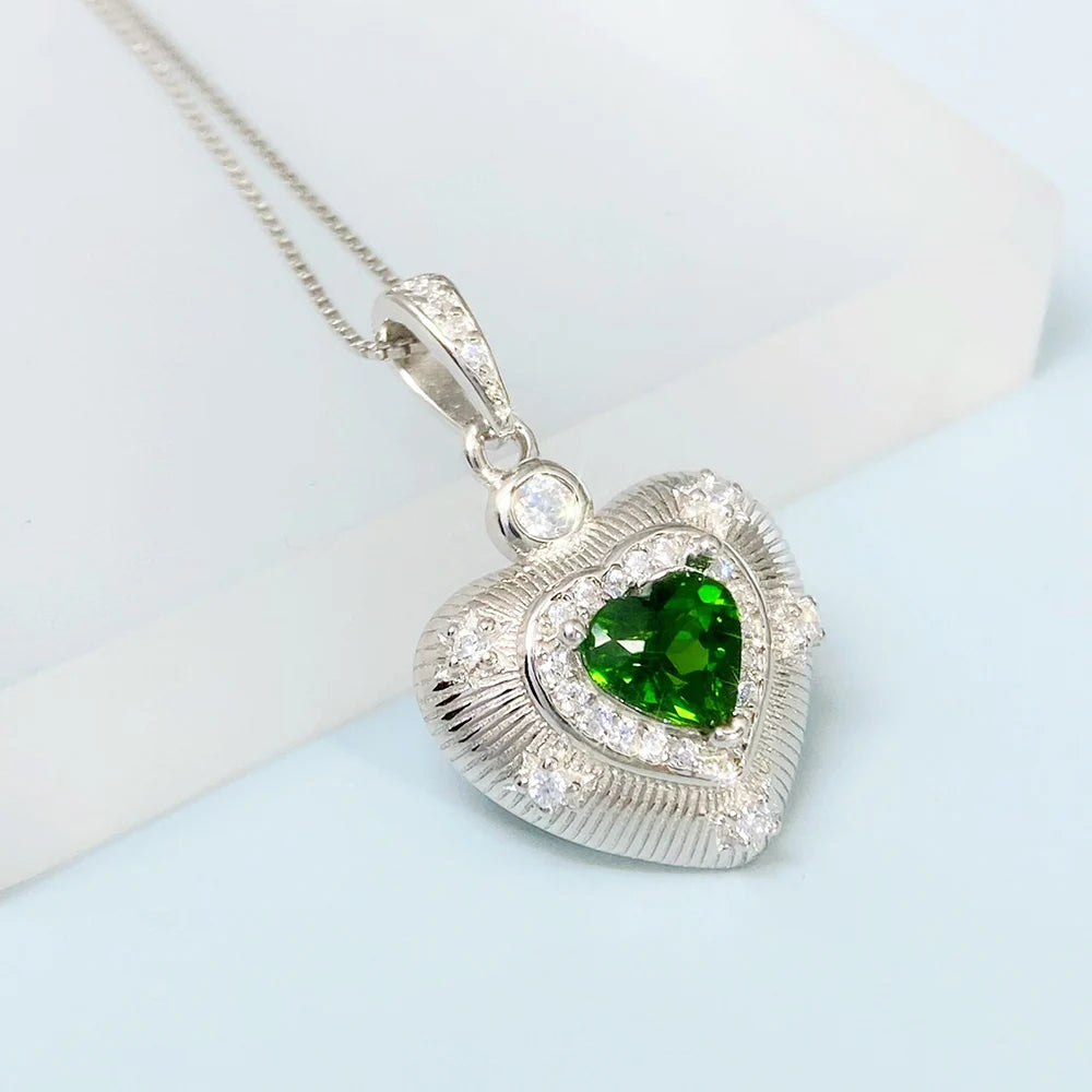 Gioiellieri Natural Chrome Diopside Pendant with S925 Sterling Silver for Women Elegant Green Gemstone Necklace Fine Jewelry Anniversary