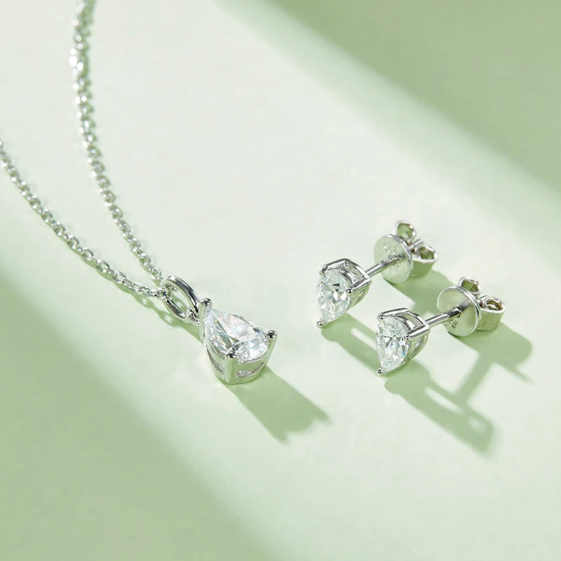 REDheart 925 Sterling Silver Earrings Pear Shaped Diamond Necklace Brilliant Cut D Color Moissanite Necklace Sets for Wedding