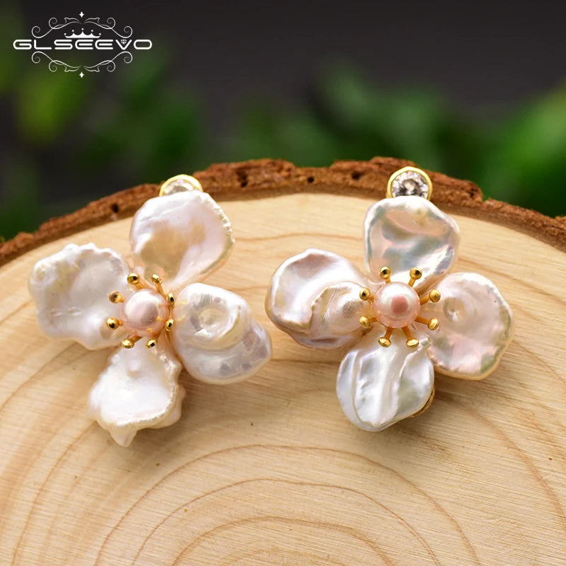 New Jewelry Yiwu Wholesale Natural Baroque Pearl Stud for Women Flower Earrings Korean Wholesale Bulk 18K Gold Plated Jewelry