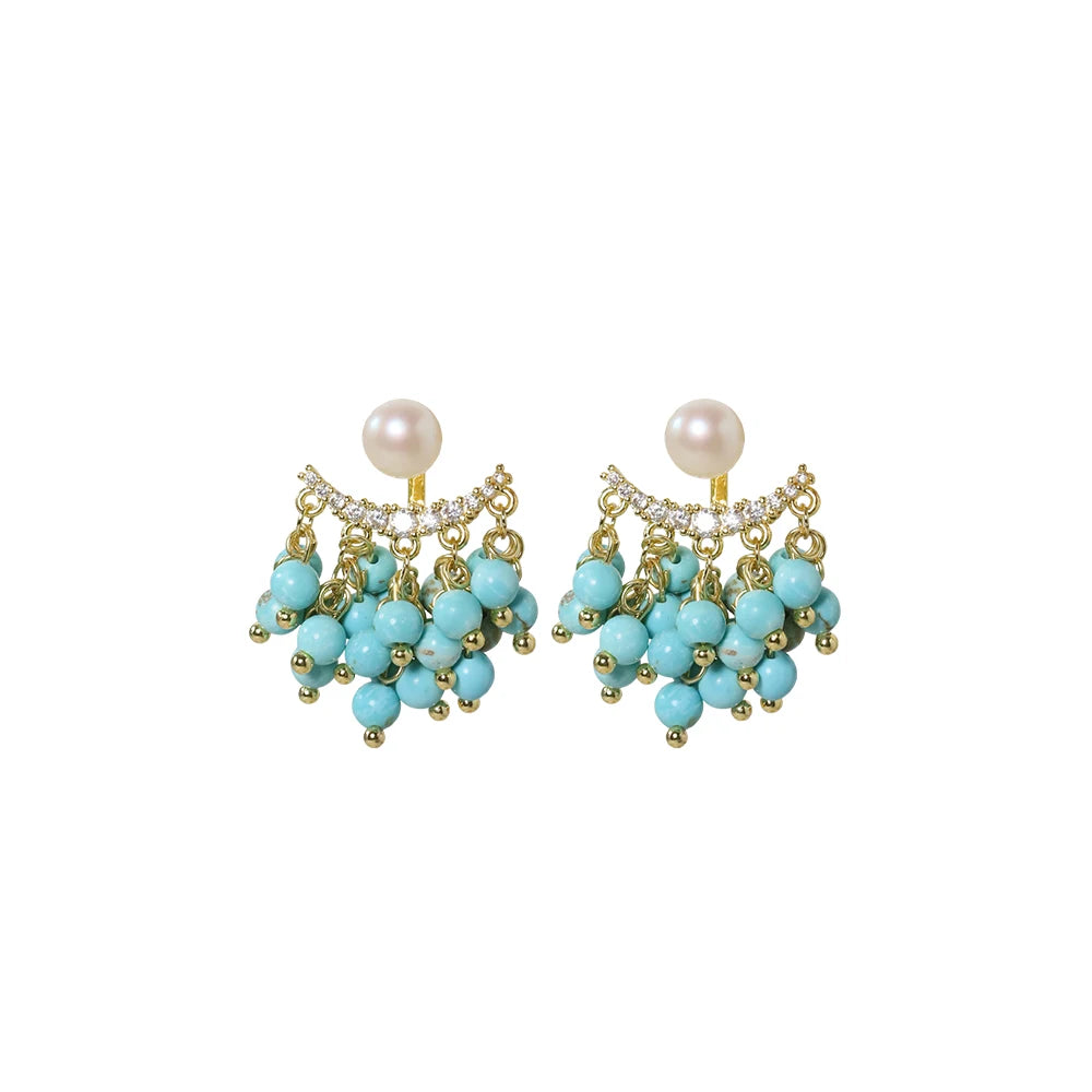 Natural Freshwater Pearl Multi-layer Earrings Coral Turquoise Korean Style Women Luxury Jewelry Fashion Ladies and Girls Gift