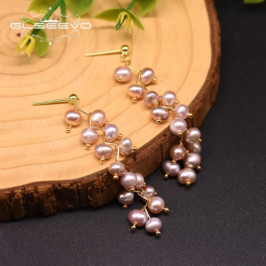Natural Purple Freshwater Pearl Long Tassel Drop Earrings for Women Wedding Handmade Jewelry Kolczyki Damskie