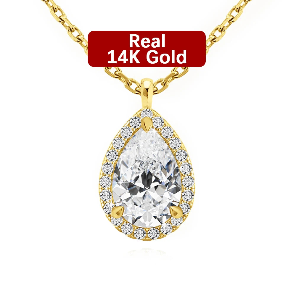 Gioiellieri Classic Design Luxury Gift for Women Fine Jewelry 14K Gold 1ct Pear Cut Moissanite Diamond Halo Pendant