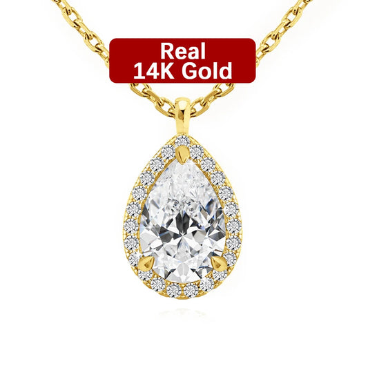 Gioiellieri Classic Design Luxury Gift for Women Fine Jewelry 14K Gold 1ct Pear Cut Moissanite Diamond Halo Pendant