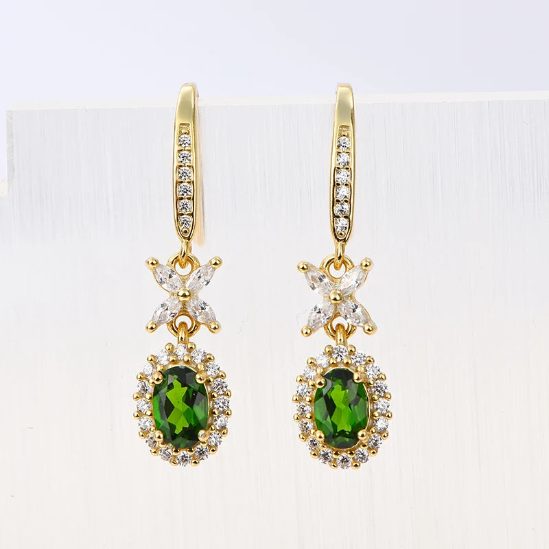 Gioiellieri Natural Chrome Diopside Earrings S925 Sterling Silver Dangle Earrings for Women Fine Jewelry Anniversary Gift May Birthstone