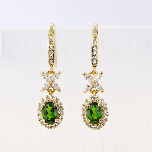 Gioiellieri Natural Chrome Diopside Earrings S925 Sterling Silver Dangle Earrings for Women Fine Jewelry Anniversary Gift May Birthstone