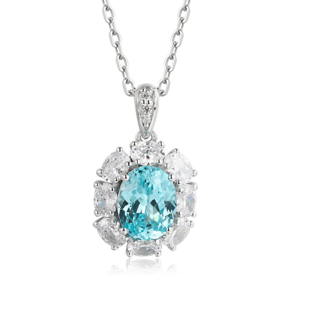 Gemfiori Anster 925 Sterling Silver High-quality Cultivated Paraiba Necklace - Suitable for Parties or As a Gift