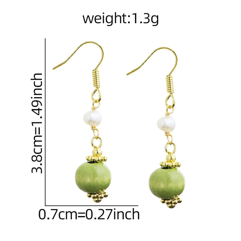 GLSEEVO Natural Freshwater Pearl & Olive Green Wood Bead 3-Piece Jewellery Set — Necklace, Bracelet & Earrings