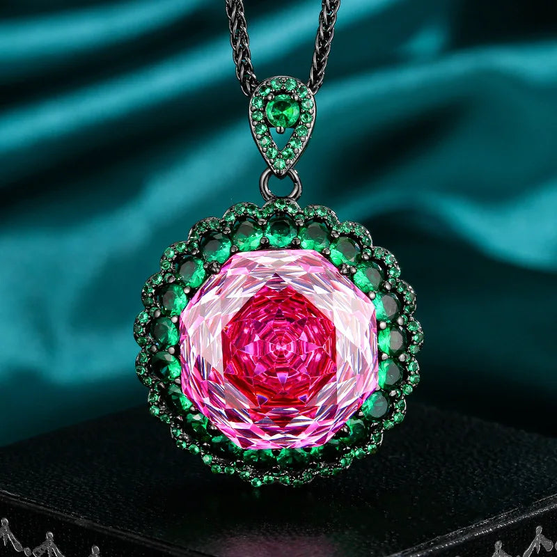 Gemfiori Exquisite Personalized Luxury Jewelry Set Green Zircon Temperament Banquet Ring High-end Feeling Collarbone Chain