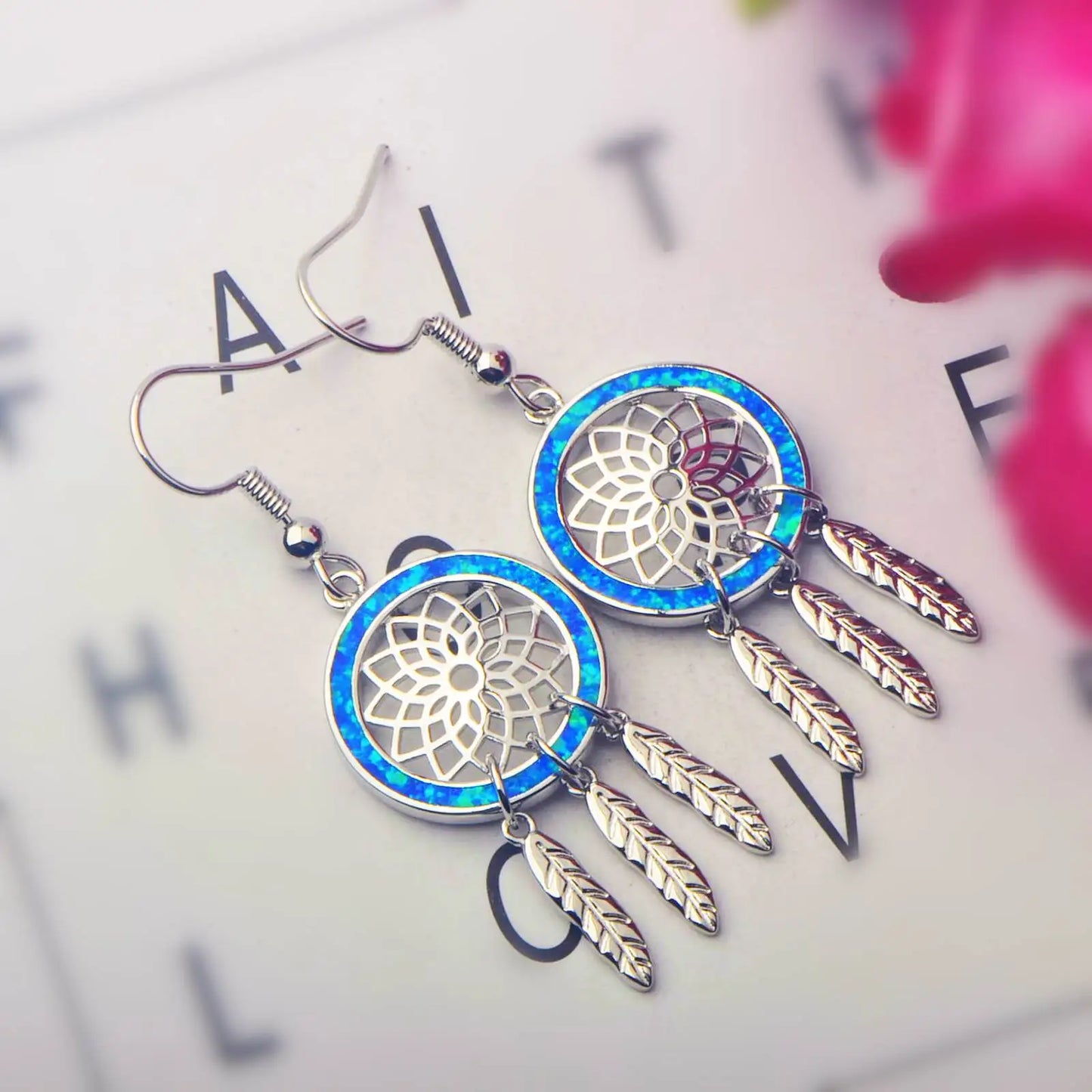 TikTok Viral Brass Geometric Bohemian Opal Christian Pendant Earrings Dreamcatcher Gift Exclusive for Beach Girls