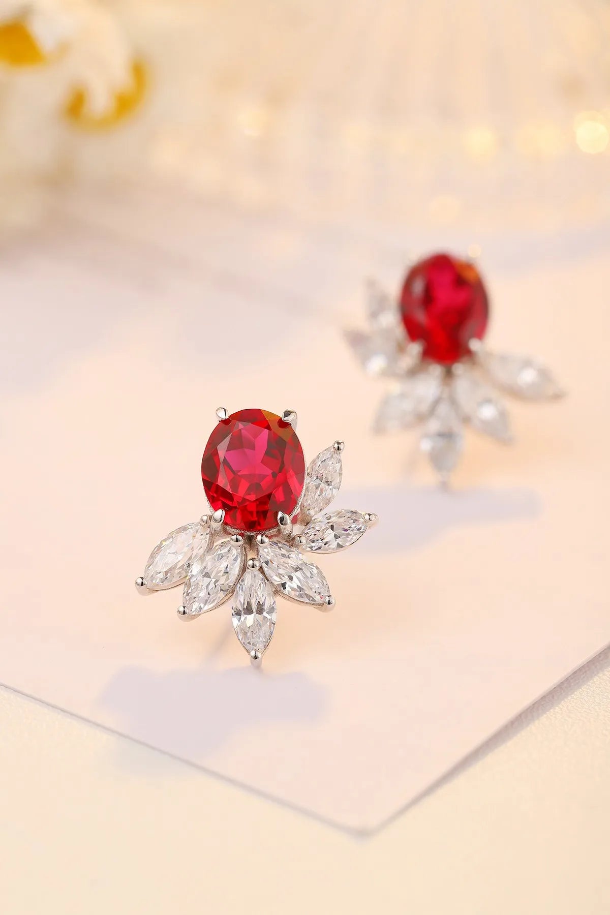 Gemfiori Anster High Quality S925 Lab Grown Ruby Earring Stud Dainty Gemstone Stud Earrings for Women Daily Wear Gift