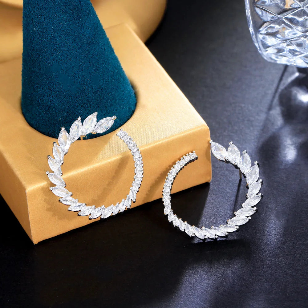 S&S Marquise CZ Big Leaf Stud Earrings | Bridal Silver | 2 Colours | NewLife