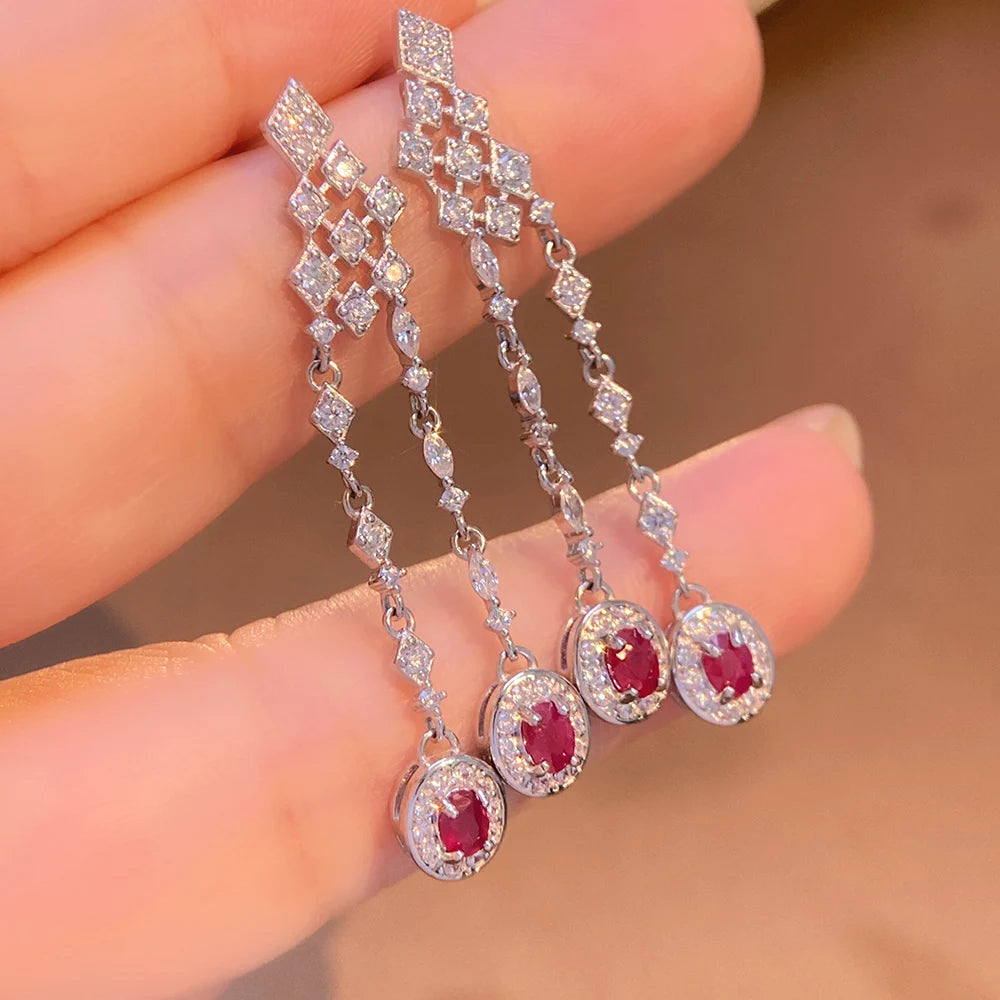 Gioiellieri Luxury Natural Red Ruby Earrings 925 Sterling Silver Wedding Party Gift Fine Jewelry