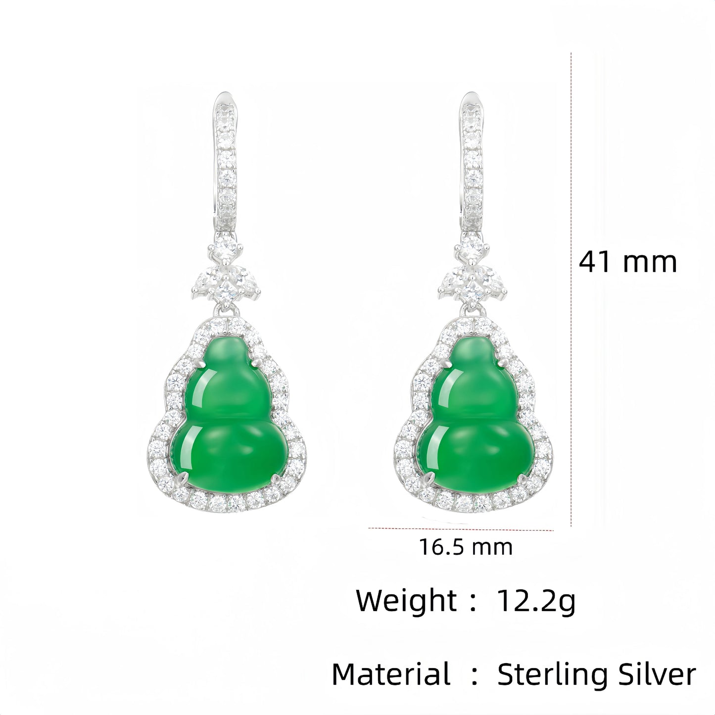 MUSHAN High Carbon Diamond Green Natural Chalcedony Gourd Earrings S925 Silver Hoop Drop Earrings for Weddings and Parties