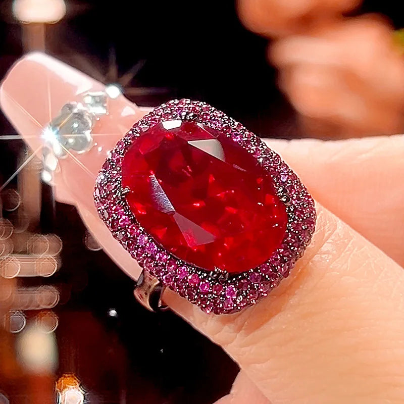 Gemfiori New Hot Selling High-quality Jewelry Copper Gold-plated Simulation Red Corundum Zircon Black Gold High-end Set Jewelry for Women
