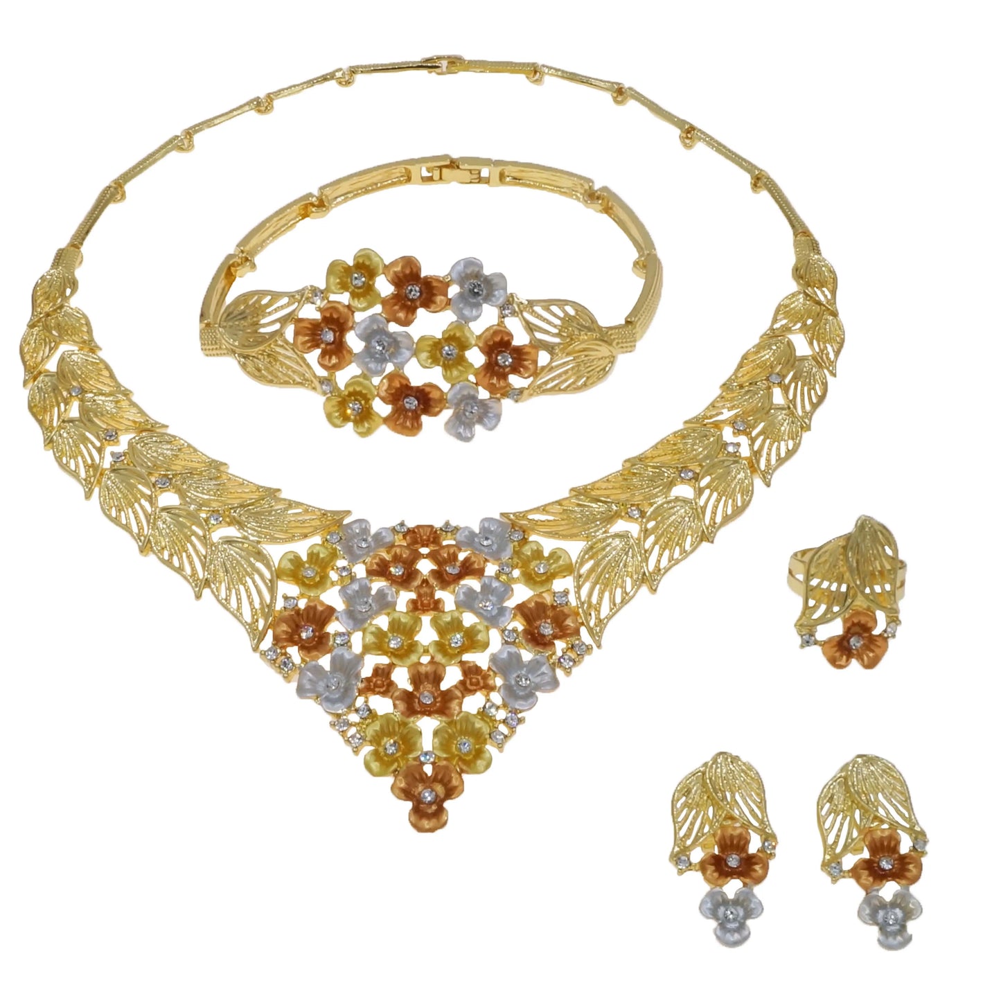 Zhuerrui Wholesale Luxury Gold Jewelry Sets Multi Color Flowers Bead Necklace Jewelry Set Latest Woman Birthday Party HA23266