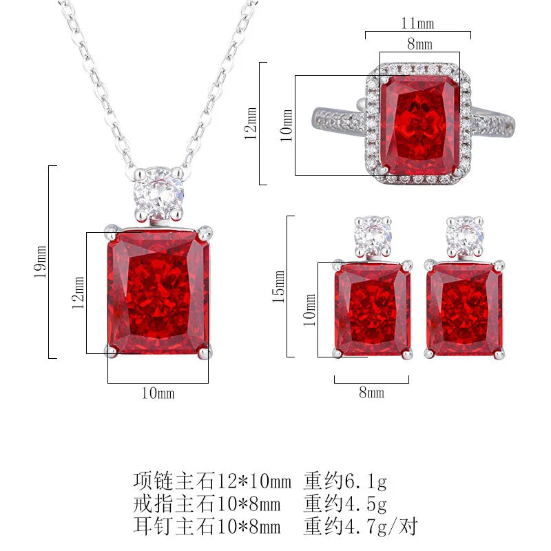 Gemfiori European and American Romantic Fashionable Personalized square Earrings Ring Pendant Exquisite and Elegant Three Piece Set