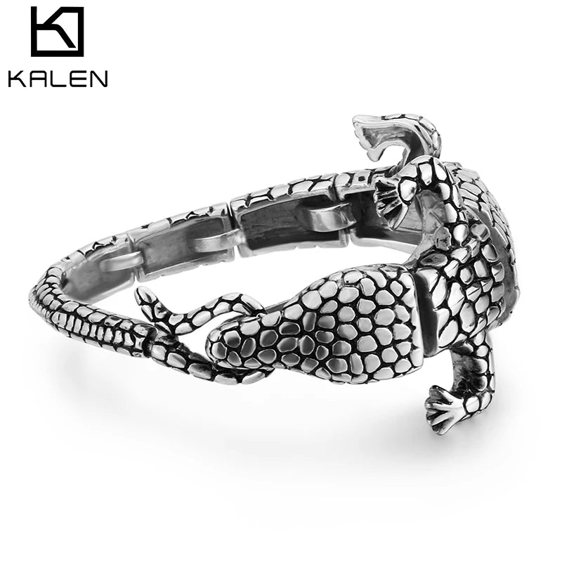 VIKING Mens Punk Crocodile Links Bracelet – Silver Stainless Steel