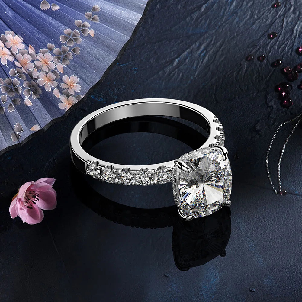 MuShan New 925 Silver Platinum Plated High Carbon Diamond Ring 3 Carat Fat Square 8*9mm Cut Pointed Sole Luxury Anniversary