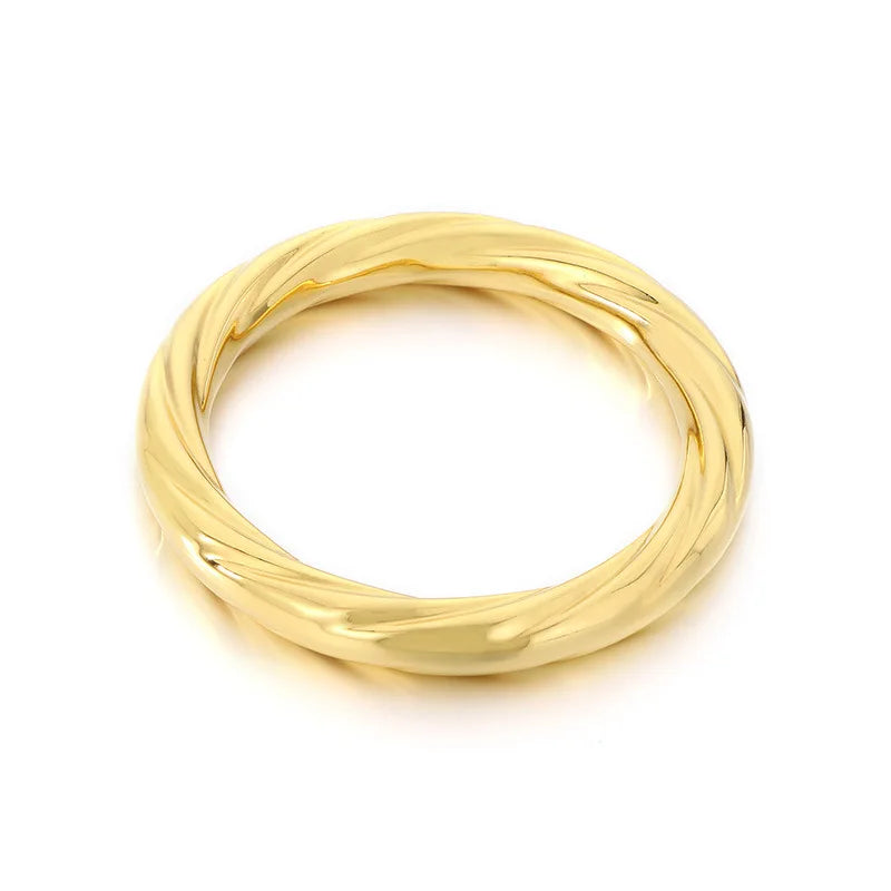 REBEL Retro Popular 10mm Stainless Steel Charm Bracelet Spiral Pattern 18K Gold-Plated Bangles Fashion Personality Jewelry