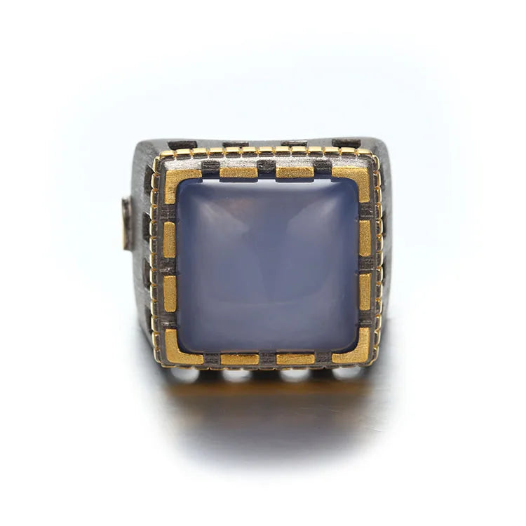 Great Wall Design Chalcedony Main Stone 925 Sterling Silver Women Ring