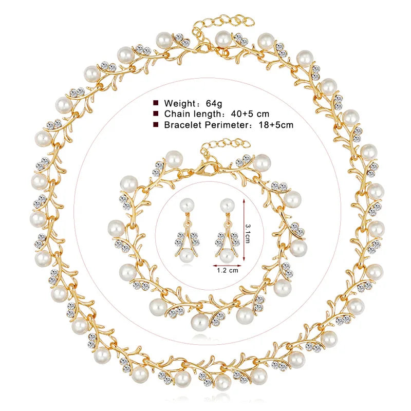 RFJEWEL Bridal Jewelry Necklace Earrings Bracelet Set Plated for Wedding Dress Gold with Pearl Stone Cheap Price Luxury Romantic