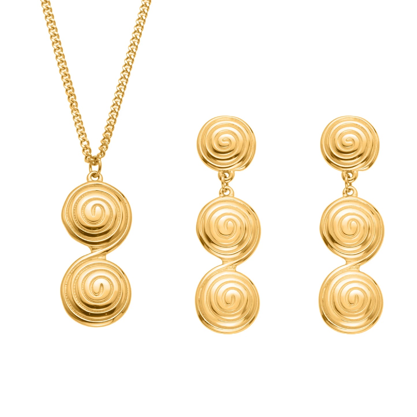 Natural Stone Geometric Clavicle Chain & Threaded Hoop Earrings | Minimalist Gold Stainless Steel Jewellery