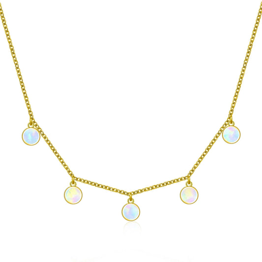 Aobao Rose Gold Silver Plated Opal Sweater Chain Minimalist Round Necklace