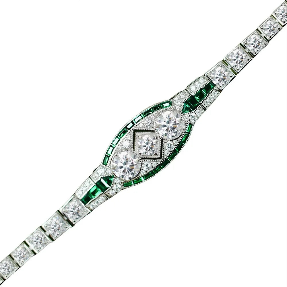 MUSHAN Fine Jewelry Factory 925 Silver Chain Link Bracelet Blue and Green High Carbon Diamond Vintage Style Bracelets for Women