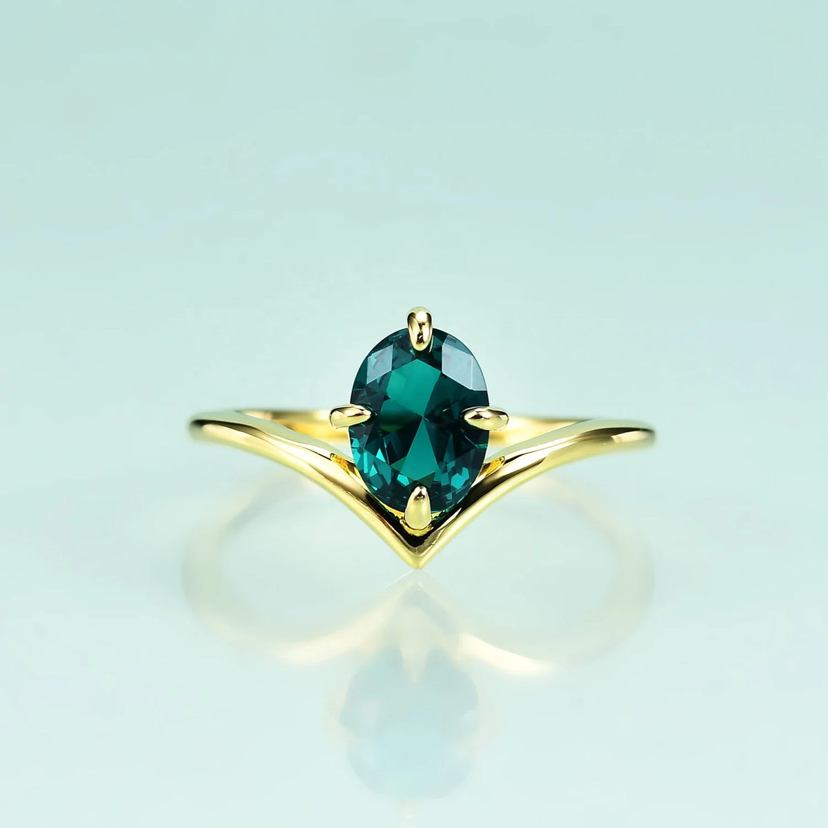 Gemfiori Price 925 Sterling Silver Gold Plated Colorful Gemstone Oval Cut 6x8mm Drop-Shaped Dainty Gemstone Tear Drop Ring
