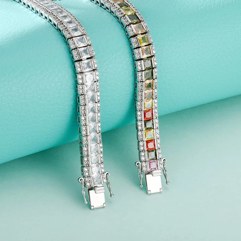 BOCAI S925 Sterling Silver Bracelets for Women Men 9mm Byzantine Chain Inlay Sandwich Colorful Zircon Bangle Jewelry Wholesale