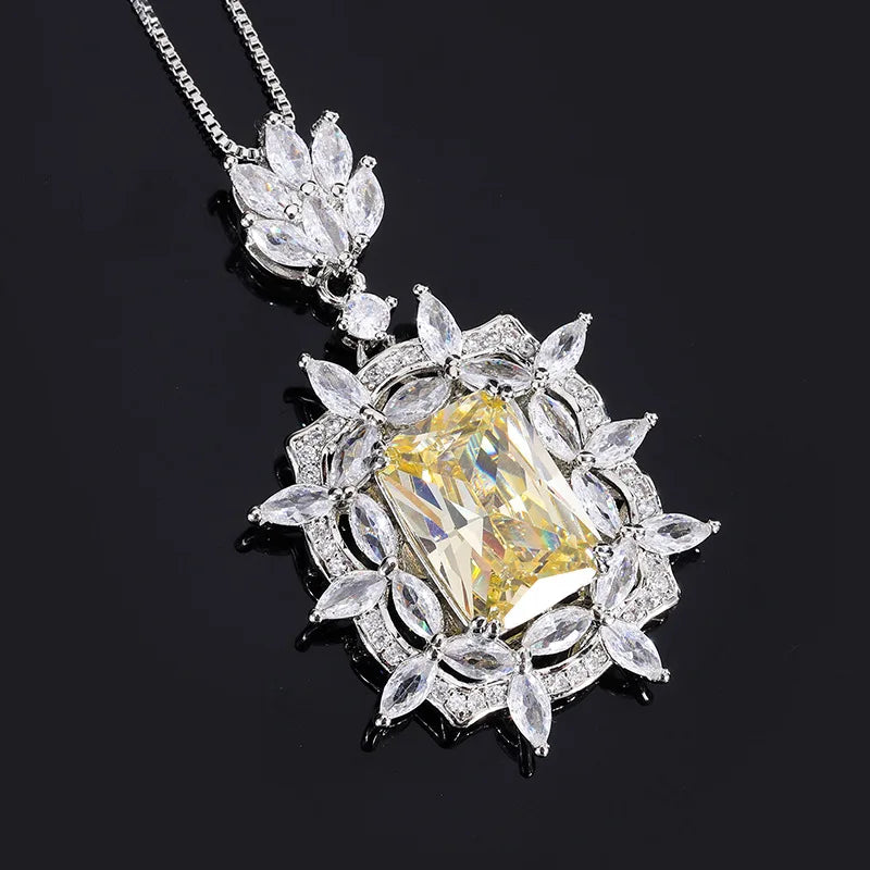 Gemfiori Fashionable Temperament Yellow Zircon Necklace Simple and Versatile Princess Candy Earrings Open Ring Set
