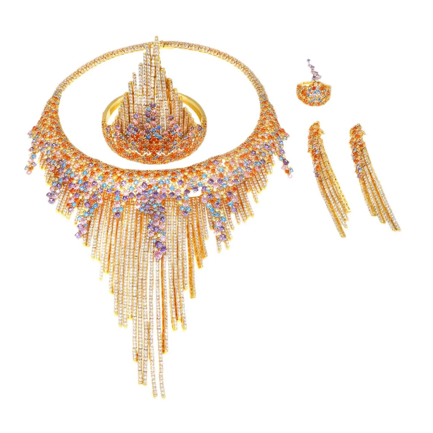 Zhuerrui High Quality Gold Jewelry Set Beautiful Multi Color Beads Jewelry Sets Cheap Bridal Costume Accessories HZ23048406