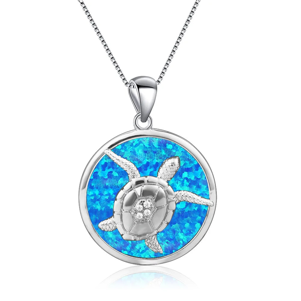 TikTok Viral Hawaiian Turtle Pendant - Blue Opal Statement Necklace Bulk Supply