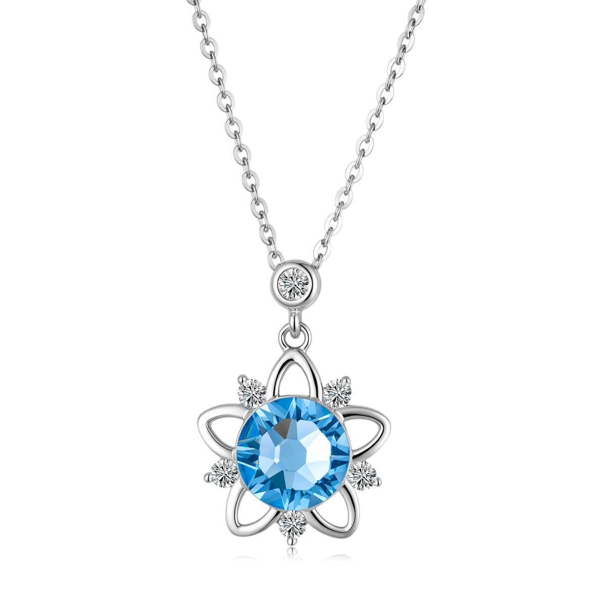 S&S Blue Crystal Star 925 Silver Jewellery Set | Rhodium Plated Necklace, Earrings, Bracelet & Ring | S&S Collection
