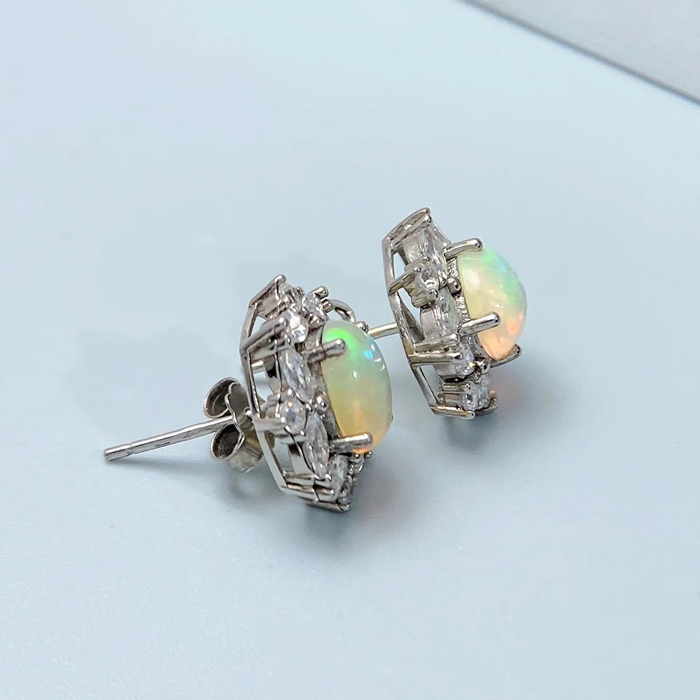 Gioiellieri Natural Opal Stud Earrings S925 Sterling Silver Jewelry for Women Fine Jewelry Wedding Gift Fashion Accessories Gemstones 925