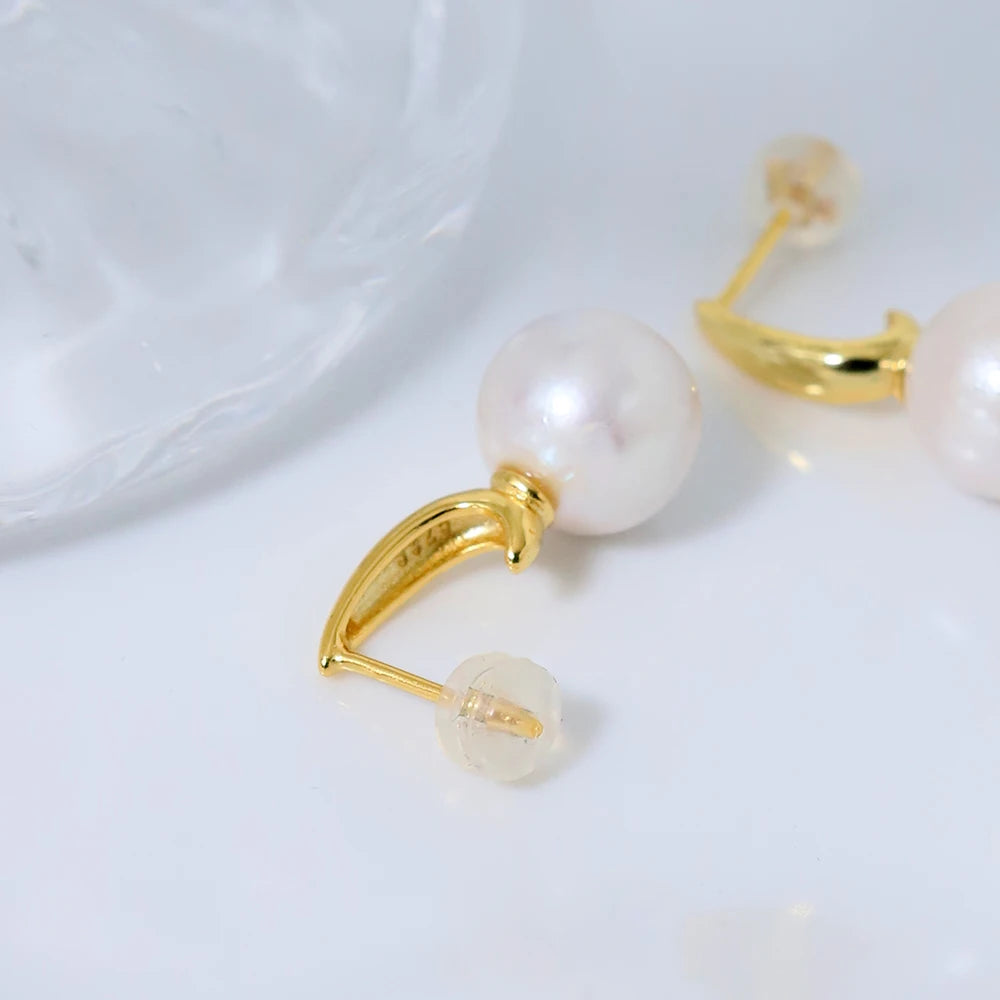 Natural Freshwater Pearl Gold Pendant Earrings Korean Style Women Luxury Jewelry Fashion Ladies and Girls Gift GE1567