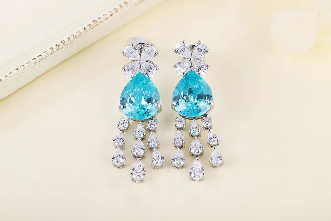 Gemfiori Anster High Quality S925 Lab Grown Paraiba Earring Stud Dainty Gemstone Stud Earrings for Women Daily Wear Gift