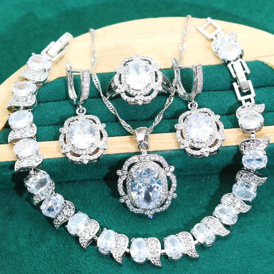 XOTICA 2024 New Classic 925 Silver Jewelry Set for Women Wedding Blue Zircon Bracelet Earrings Pendant Ring for Party Birthday Gifts