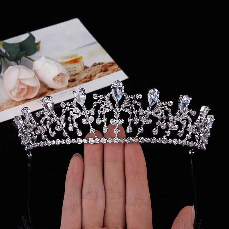 ROMANTIC Wholesale Luxury Princess Hair Accessories Wedding Pageant Cubic Zircon Tiara Crowns